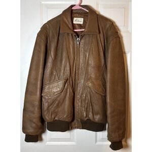 Vintage Adam Spencer Brown Leather Bomber Jacket 40 Tall Distressed USA Mens
